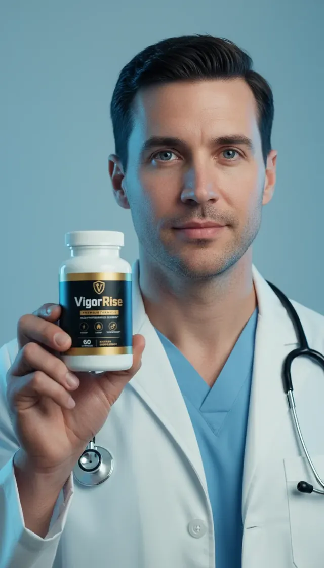 Health professional holding the VigorRise men's vitality supplement bottle