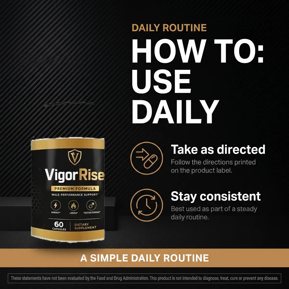 How to use VigorRise daily: take two capsules with water and stay consistent